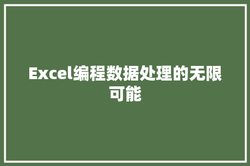 Excel编程数据处理的无限可能 搜狗SEO
