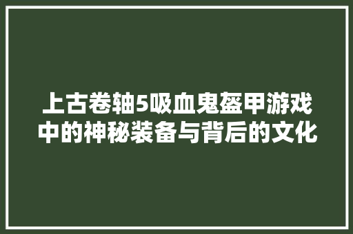 上古卷轴5吸血鬼盔甲游戏中的神秘装备与背后的文化内涵 SEO关键词