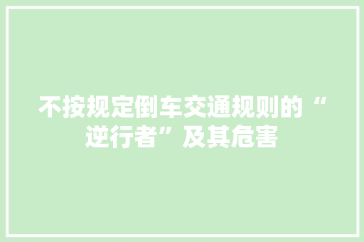 不按规定倒车交通规则的“逆行者”及其危害 SEO关键词