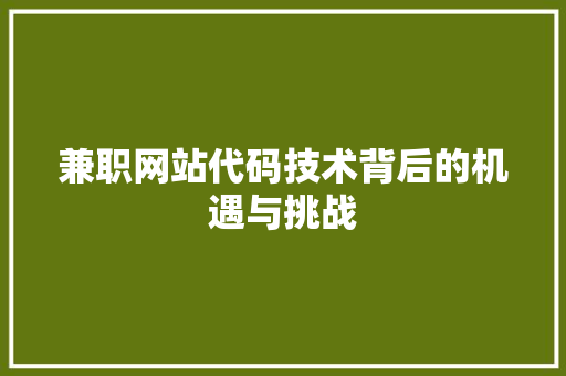 兼职网站代码技术背后的机遇与挑战 百度SEO