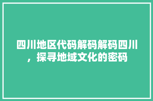 四川地区代码解码解码四川，探寻地域文化的密码 SEO关键词