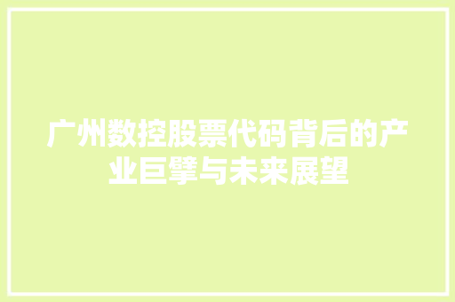 广州数控股票代码背后的产业巨擘与未来展望 必应SEO