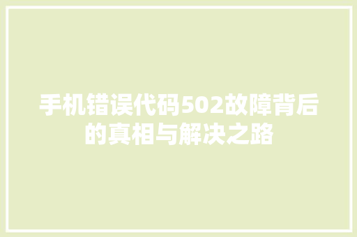 手机错误代码502故障背后的真相与解决之路 神马SEO