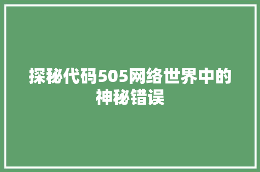 探秘代码505网络世界中的神秘错误 SEO关键词