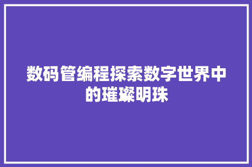 数码管编程探索数字世界中的璀璨明珠 搜狗SEO
