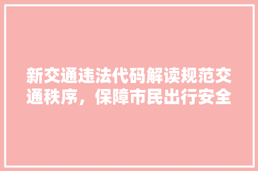 新交通违法代码解读规范交通秩序，保障市民出行安全 百度SEO