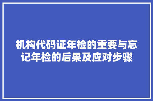 机构代码证年检的重要与忘记年检的后果及应对步骤 神马SEO