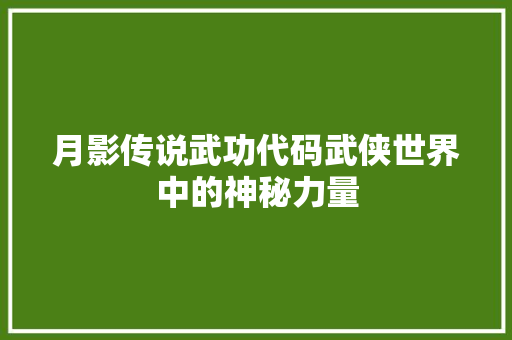 月影传说武功代码武侠世界中的神秘力量 搜狗SEO