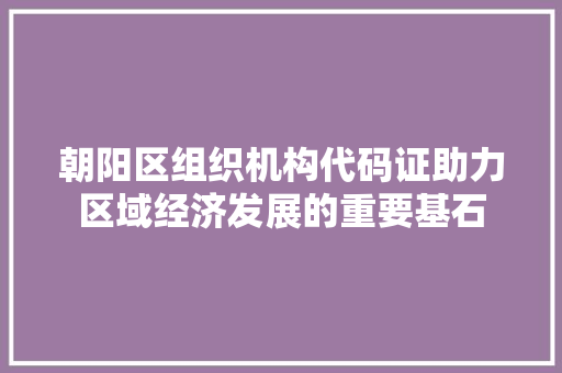 朝阳区组织机构代码证助力区域经济发展的重要基石 SEO关键词