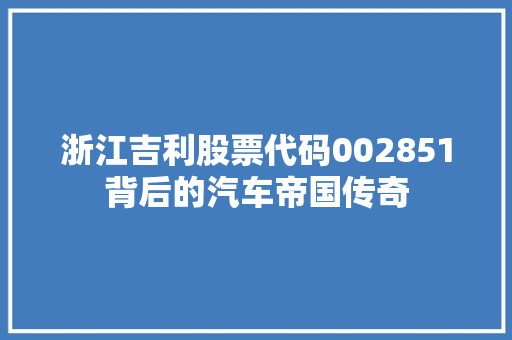 浙江吉利股票代码002851背后的汽车帝国传奇 搜狗SEO