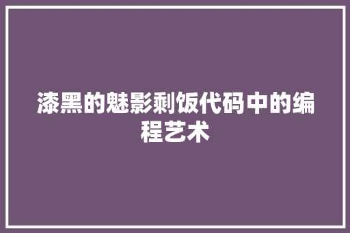漆黑的魅影剩饭代码中的编程艺术