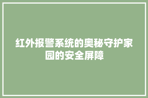 红外报警系统的奥秘守护家园的安全屏障 百度SEO