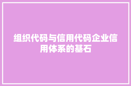 组织代码与信用代码企业信用体系的基石