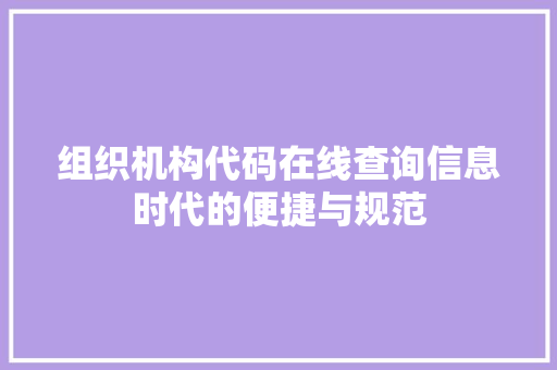 组织机构代码在线查询信息时代的便捷与规范