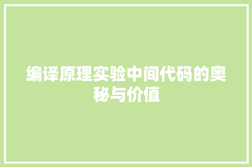 编译原理实验中间代码的奥秘与价值 必应SEO