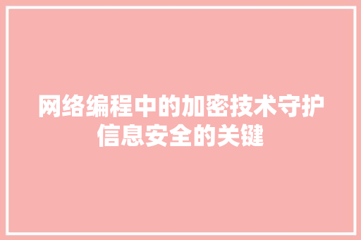 网络编程中的加密技术守护信息安全的关键 百度SEO