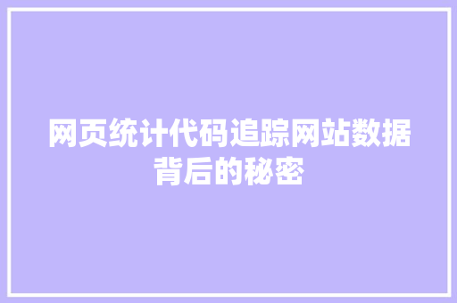 网页统计代码追踪网站数据背后的秘密 神马SEO