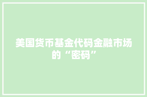 美国货币基金代码金融市场的“密码” SEO关键词
