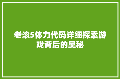老滚5体力代码详细探索游戏背后的奥秘 百度SEO