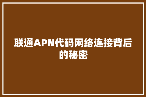 联通APN代码网络连接背后的秘密 网站建设公司
