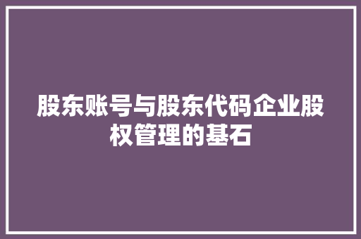 股东账号与股东代码企业股权管理的基石
