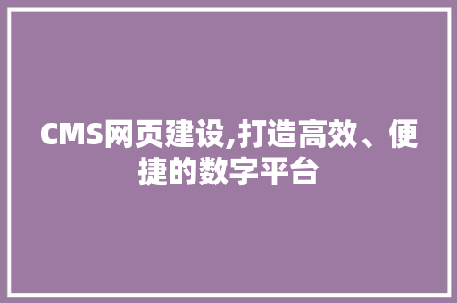 CMS网页建设,打造高效、便捷的数字平台 SEO关键词