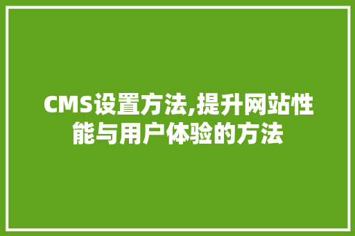 CMS设置方法,提升网站性能与用户体验的方法