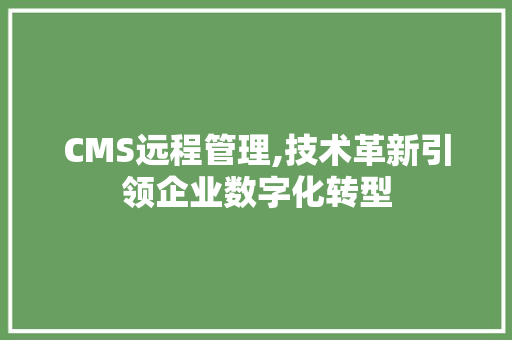 CMS远程管理,技术革新引领企业数字化转型