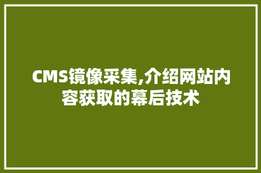 CMS镜像采集,介绍网站内容获取的幕后技术 网站建设公司
