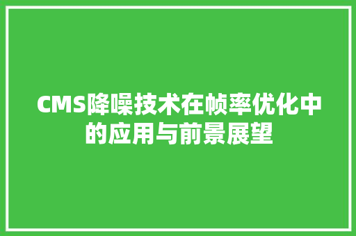 CMS降噪技术在帧率优化中的应用与前景展望 网站建设公司