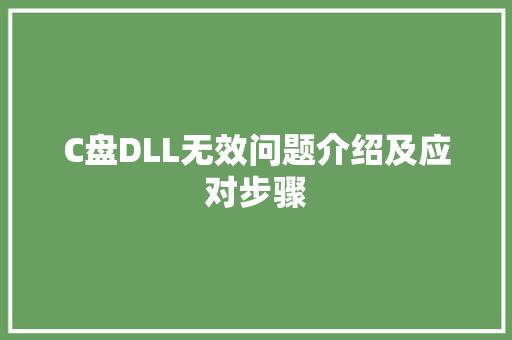 C盘DLL无效问题介绍及应对步骤 神马SEO
