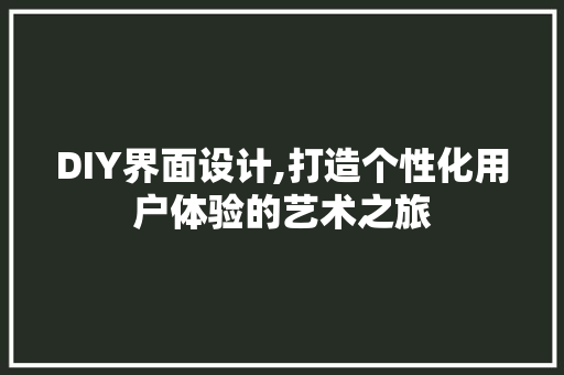 DIY界面设计,打造个性化用户体验的艺术之旅 网站建设公司