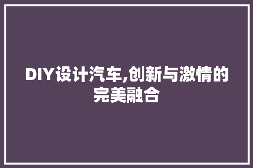 DIY设计汽车,创新与激情的完美融合 网站建设公司