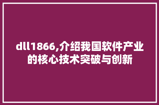 dll1866,介绍我国软件产业的核心技术突破与创新 SEO关键词