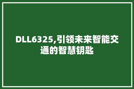 DLL6325,引领未来智能交通的智慧钥匙