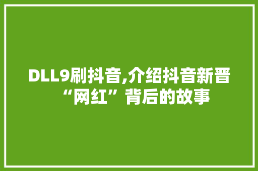 DLL9刷抖音,介绍抖音新晋“网红”背后的故事