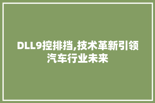 DLL9控排挡,技术革新引领汽车行业未来