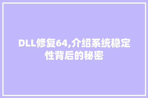 DLL修复64,介绍系统稳定性背后的秘密
