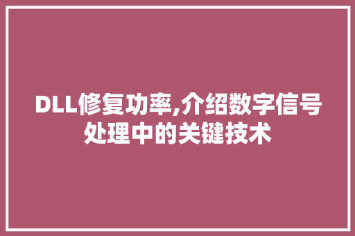 DLL修复功率,介绍数字信号处理中的关键技术