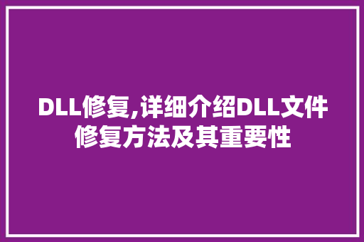 DLL修复,详细介绍DLL文件修复方法及其重要性