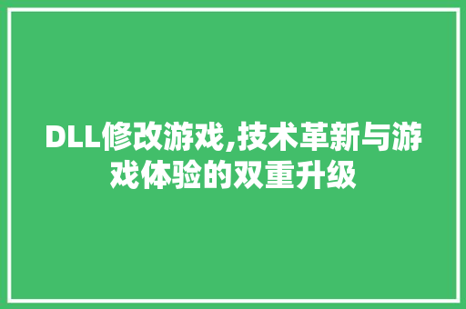 DLL修改游戏,技术革新与游戏体验的双重升级