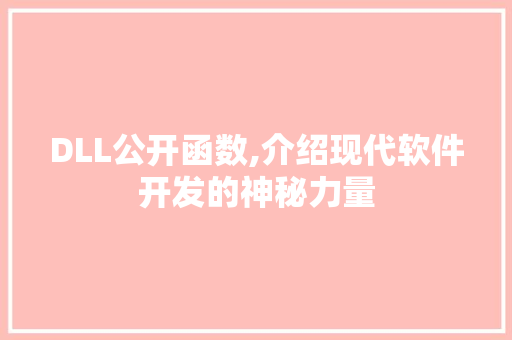 DLL公开函数,介绍现代软件开发的神秘力量