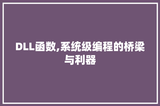 DLL函数,系统级编程的桥梁与利器