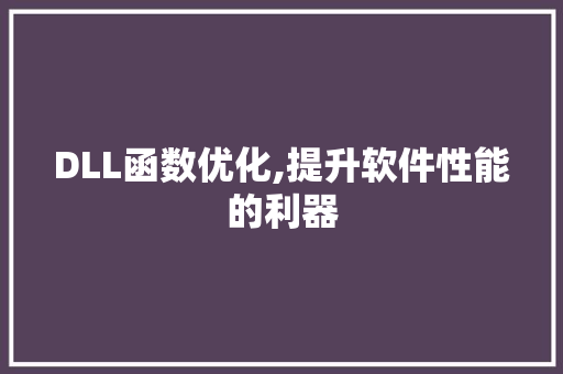 DLL函数优化,提升软件性能的利器