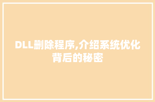 DLL删除程序,介绍系统优化背后的秘密