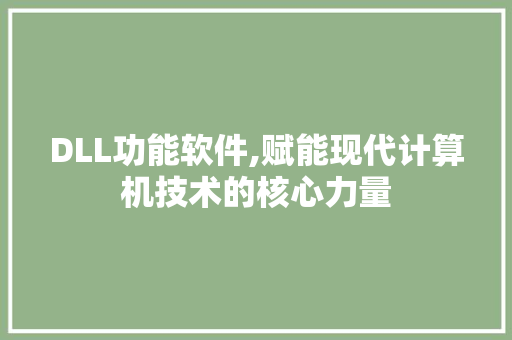 DLL功能软件,赋能现代计算机技术的核心力量