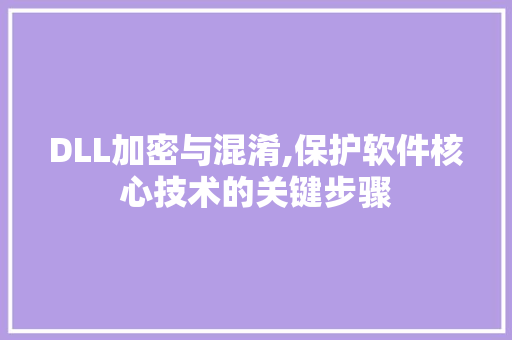 DLL加密与混淆,保护软件核心技术的关键步骤