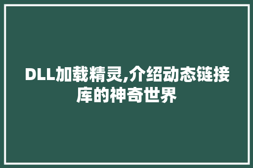DLL加载精灵,介绍动态链接库的神奇世界