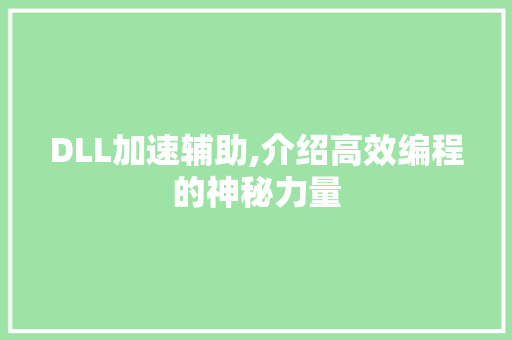 DLL加速辅助,介绍高效编程的神秘力量