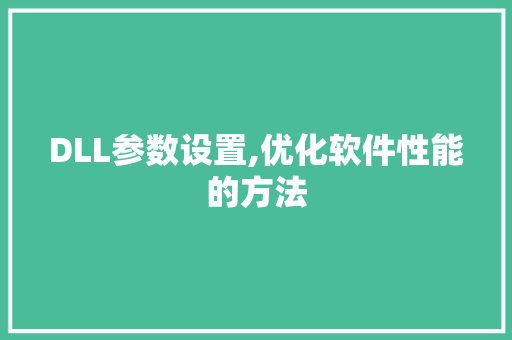 DLL参数设置,优化软件性能的方法